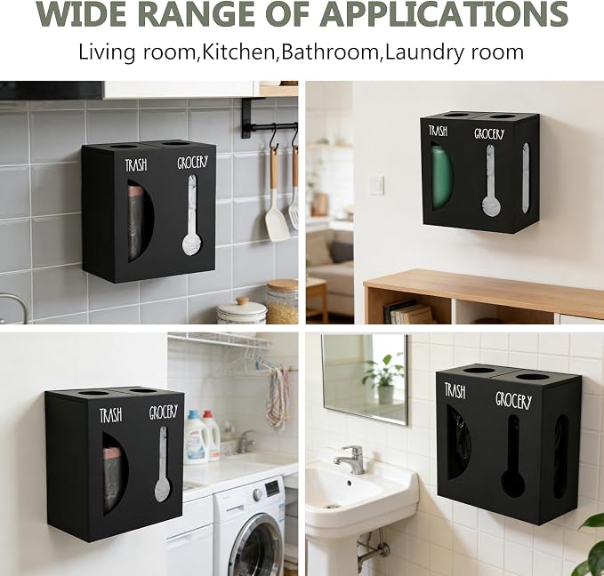 2 in 1 Trash Bag Dispenser, Double Wall Mounted, Wood Trash Bag Holder - Image 7