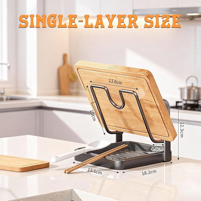 Kitchen Pot Lid Storage Rack, Pot Lid Holder With Tray, Pot Lid Organizer, Lid Holder While Cooking, Lid And Spoon Rest, Multifunctional Kitchen Organizer Stand for Stove Top (Gray,Double-layer)