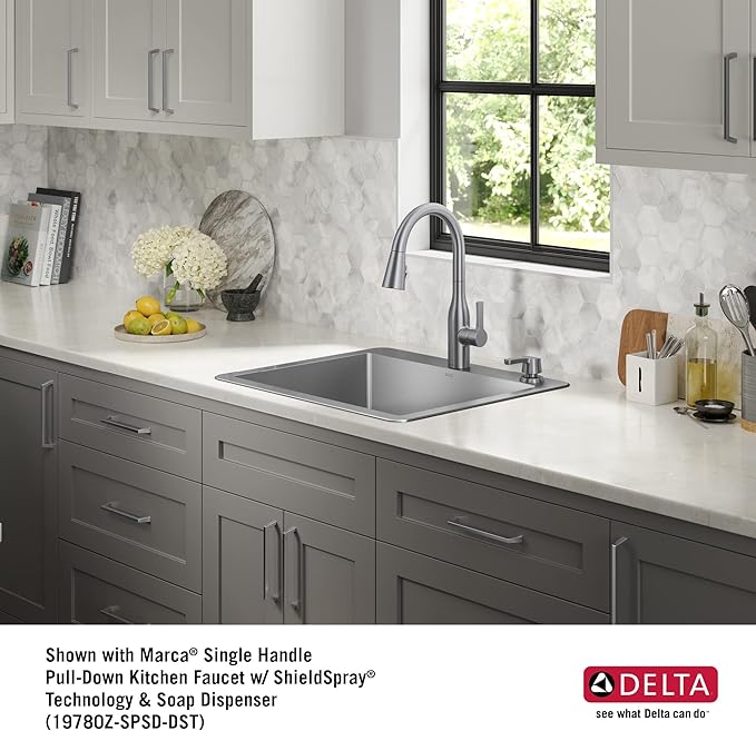 DELTA FAUCET Delta Marca 25 Inch Drop-In Undermount Stainless Steel Single Bowl Kitchen Sink with Accessories