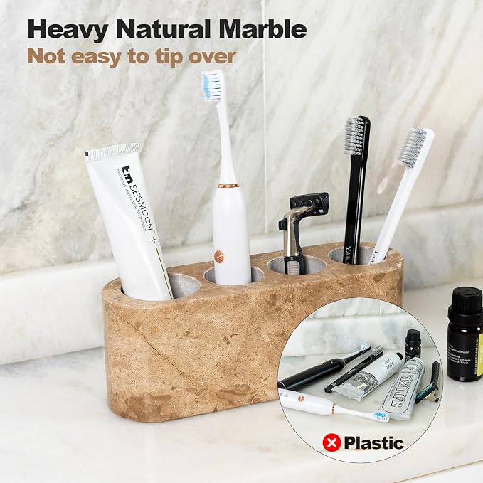 Toothbrush Holder for Bathrooms, 4-Slots Marble Toothbrush and Toothpaste - Image 4