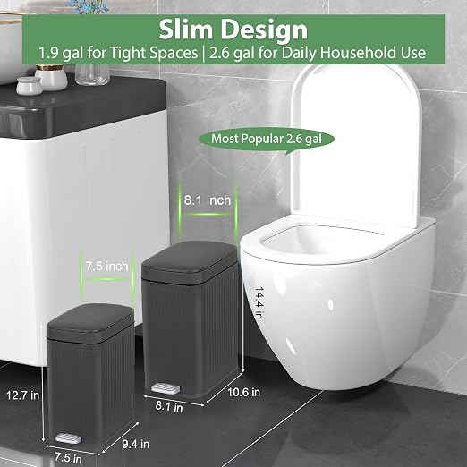 Small Bathroom Trash Can with Lid, 1.9 Gallon Slim Soft Close Step, Kitchen & - Image 2