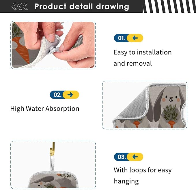 Cute Grey Bunny Carrot Daisy Sink Mat - Image 5