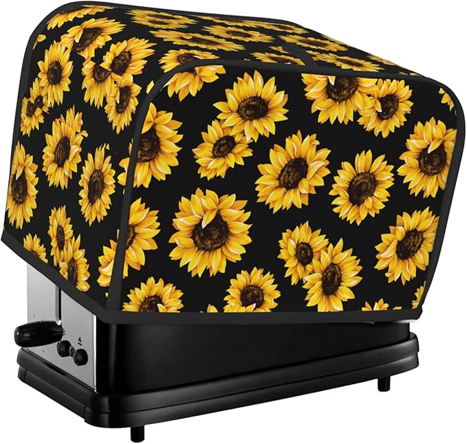 Sunflower Stylish Black 2 Slice Toaster Cover, Waterproof Toaster Dust Cover Bread Maker Protective For Small Kitchen Appliance Dining Room Home Table Decor Gifts