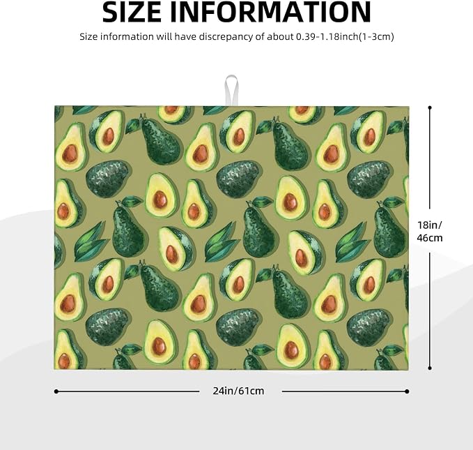 Green Avocado Dish Drying Mat For Kitchen Counter, Super Absorbent Microfiber - Image 2
