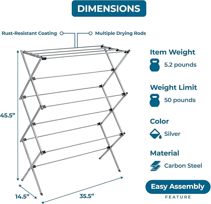 Honey-Can-Do Oversized Collapsible Clothes Drying Rack, 50 lb - Image 7