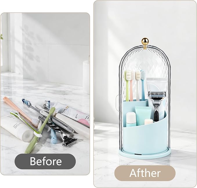Toothbrush Holder with Cover for Bathroom Countertop, Toothpaste, Self Draining - Image 7