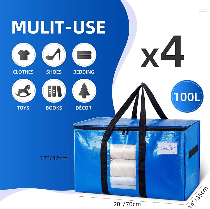 TAILI 4 Pack Blue Extra Large Moving Bags, Storage Bags - Image 6