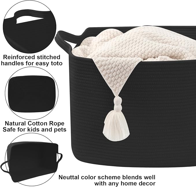 65L Large Laundry Basket with Handles, Woven Blanket Basket - Image 3