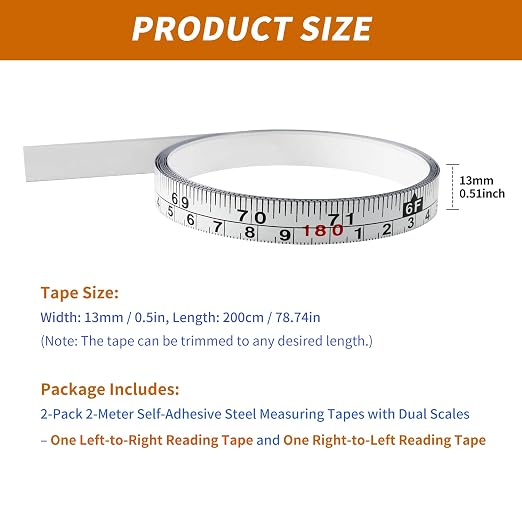2-Pack Steel Self-Adhesive Measuring Tape, Imperial & Metric Stick-on Ruler - Image 2