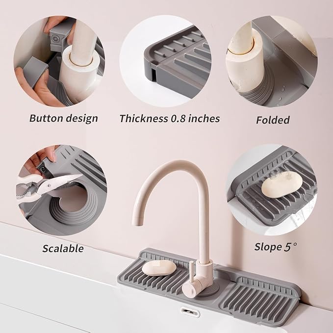 Folding Faucet Mat for Kitchen Sink Upgraded Premium Silicone Splash Guard - Image 3