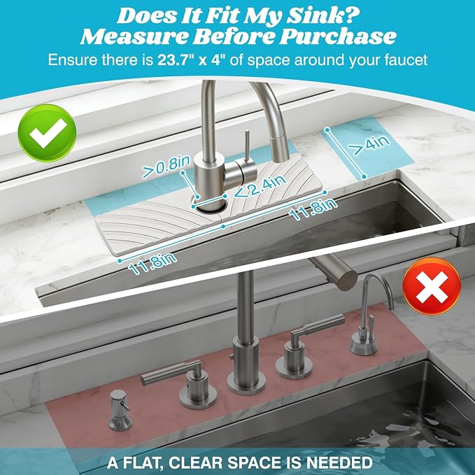 SpaceHacks Stone Faucet Mat for Kitchen Sink 15.7x4 in, Water Splash Guard - Image 2