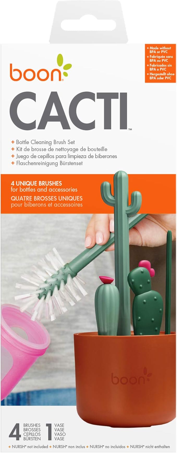 Boon Cacti Bottle Cleaning Brush Set, Terracotta, 4 Piece Set - Image 8