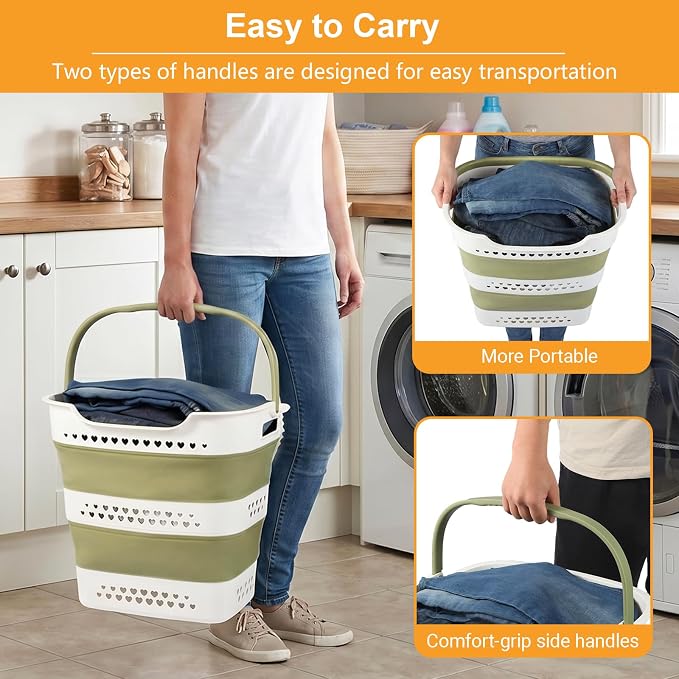 2 Pcs 42L/11.2 Gal Collapsible Laundry Basket - Image 4
