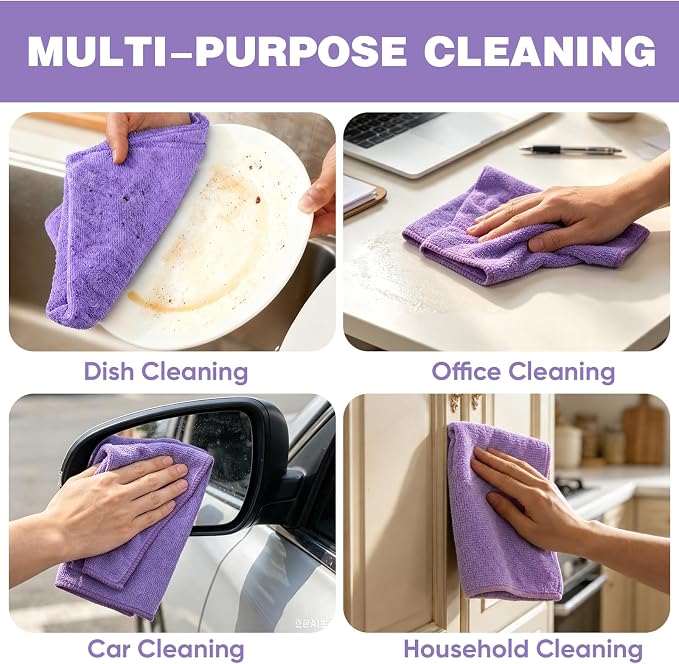 10 PCS Dark purple Microfiber Cleaning Cloths, Car Towels, Kitchen Towels - Image 5