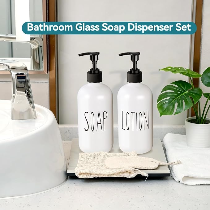 COHOSEGE Glass Soap Dispenser Set 2 Pack, 16 Oz Hand Soap Dispenser - Image 2