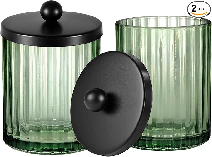 Amolliar Green Glass Apothecary Jar, Qtip Holder by Amolliar