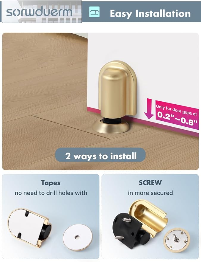 2 Pack Gold Door Stopper Magnetic Door Cathc Brushed Gold Floor Mounted Door - Image 5