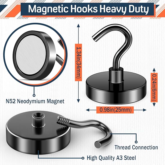 FINDMAG Black Magnetic Hooks for Cruise Cabins, 10 Pack 85 LB+ Magnet Hooks - Image 7