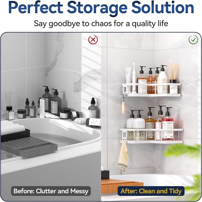 YASONIC Corner Shower Caddy Adhesive, 100% Rustproof Shower Organizer, No Drill - Image 8