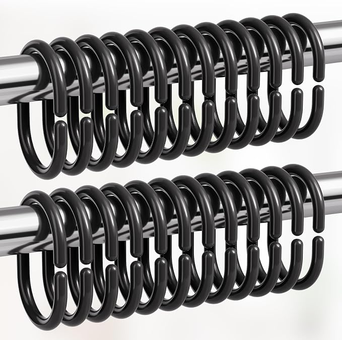 Amazer Black Shower Curtain Hooks Rings, Plastic Shower Curtain Hooks - Image 7