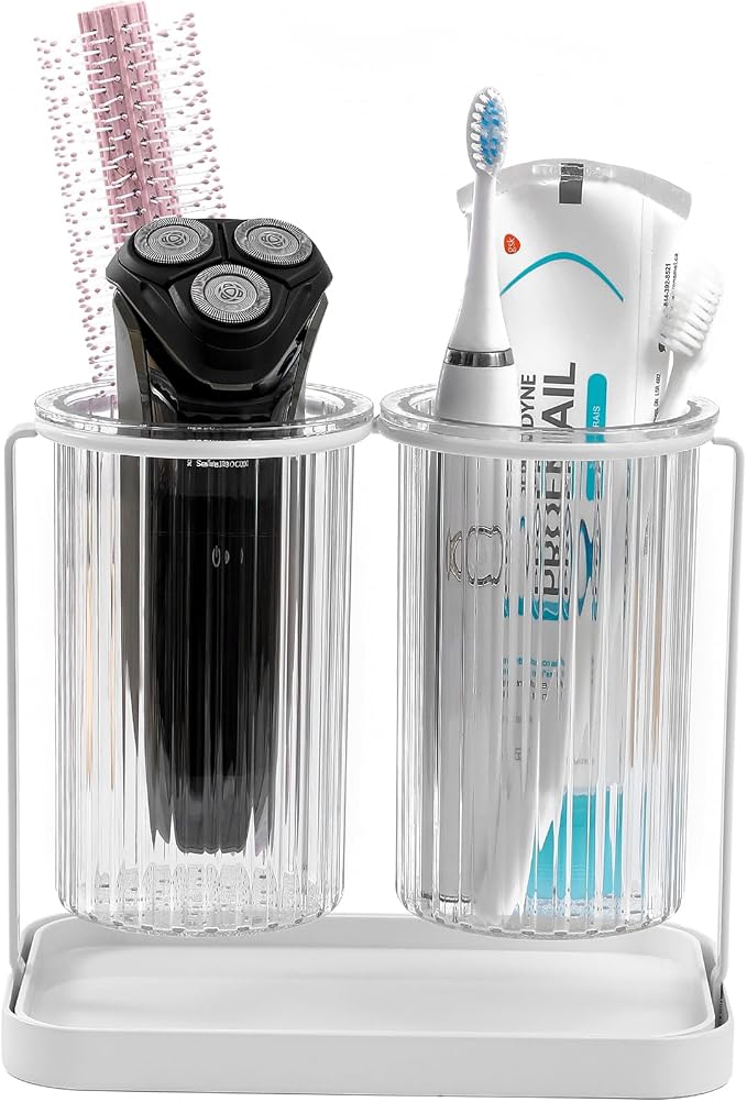Toothbrush Holders with Drain Tray, 2 Slots Hanging Toothbrush and Toothpaste by Heagoale