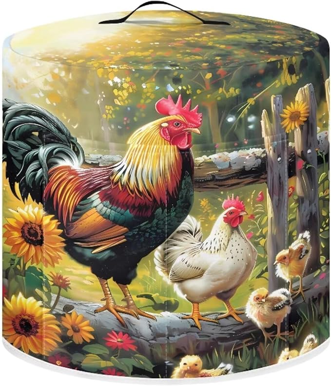 Small Appliance Covers for 3 Quart Air Fryer & Pressure Cooker Air Fryer Cover Dust Cover, Easy to Clean Kitchen Appliance Accessories with Pockets, Rooster Flower