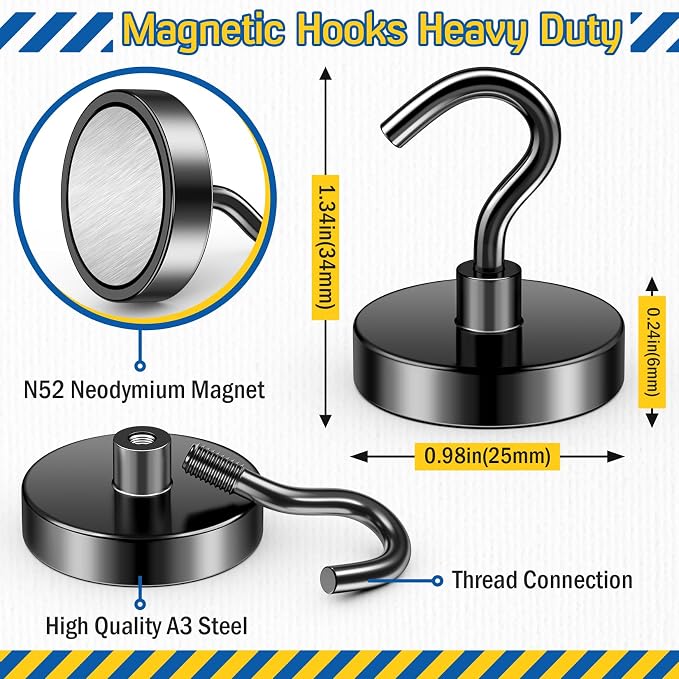 FINDMAG Black Magnet Hooks, 80LB+ Magnetic Hooks - Image 6