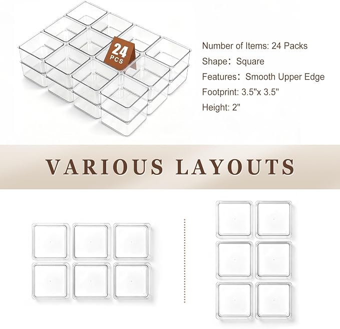Hudgan 24 Pcs Small Drawer Organizer BinsSet, Stackable Drawer Divider Trays - Image 7