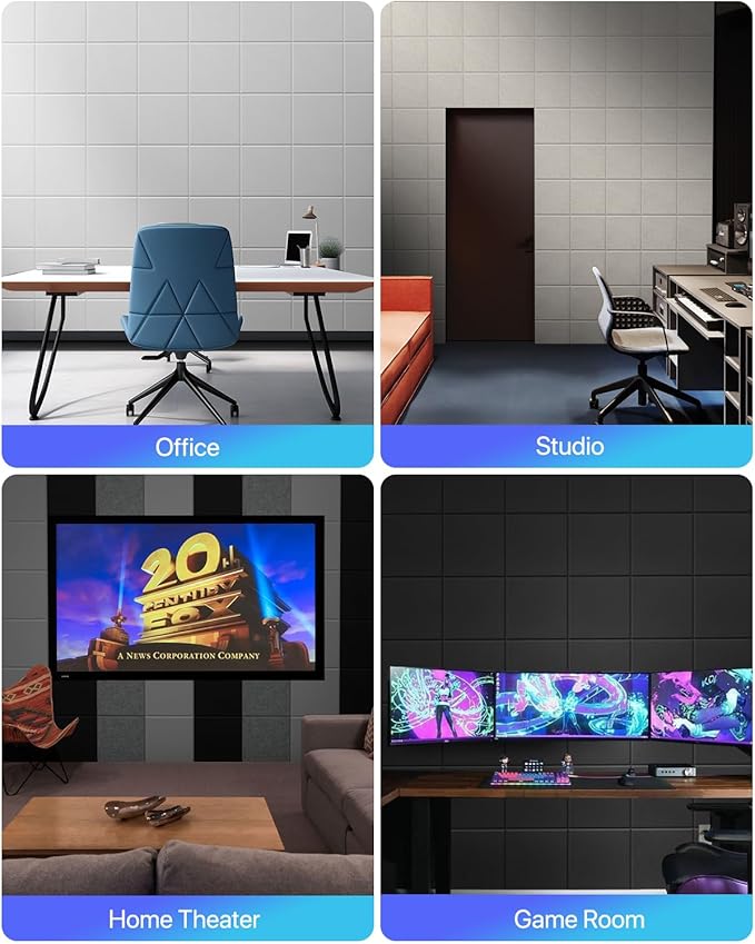 18 Pack Soundproof Wall Panels Self-Adhesive, Square Sound Proof Foam Panels for Wall, High Density Acoustic Panels, Acoustic Foam Panels for Home Office, Reccording Studio 12" X 12" X 0.4" Black
