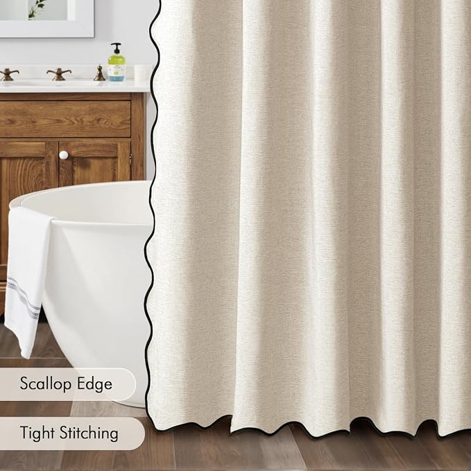 MIULEE 72"x84" Extra Long Scalloped Linen Shower Curtain Cream Beige - Image 5