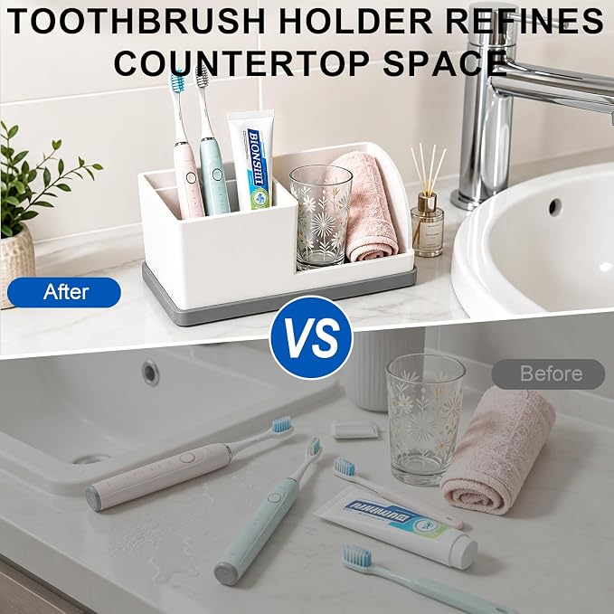 Bathroom Toothbrush Holders, 4 Slots Silicone Counter Organizer Storage - Image 5
