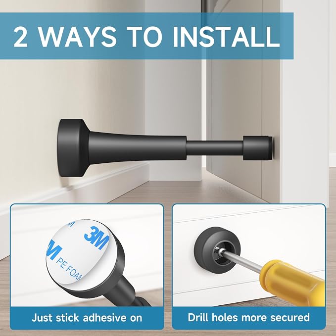 4PCS Black Door Stoppers for Wall, Spring Door Stop for Bottom of Door | 4.33 - Image 4