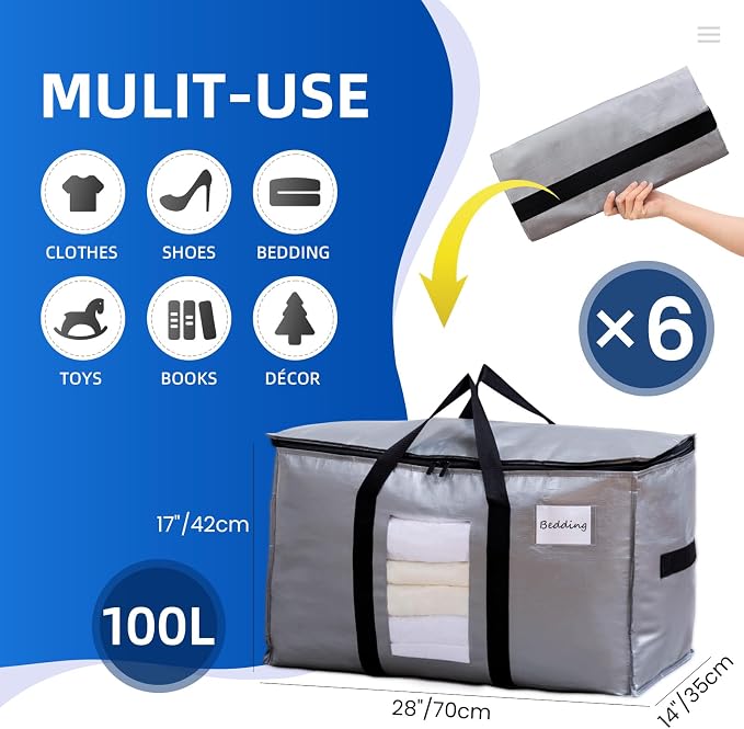 TAILI 6 Pack Silver Extra Large Moving Bags, Storage Bag - Image 2