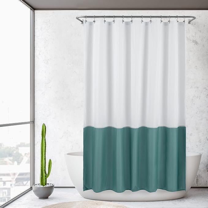 ALYVIA SPRING Waterproof Fabric Shower Curtain or Liner White/Teal - Image 6