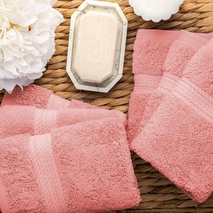 Superior Egyptian Cotton Plush & Absorbent, Face Towel Set of 6, Tea Rose | - Image 8