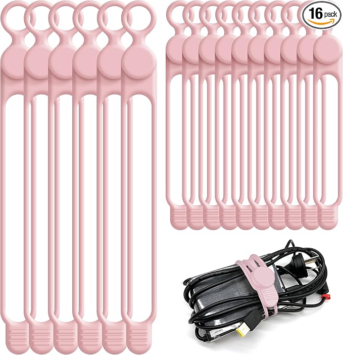 Silicone Cable Ties, Cord Organizer Cable Management, 2Sizes-Pink | Reusable by ELECTRONICSORGANIZATION