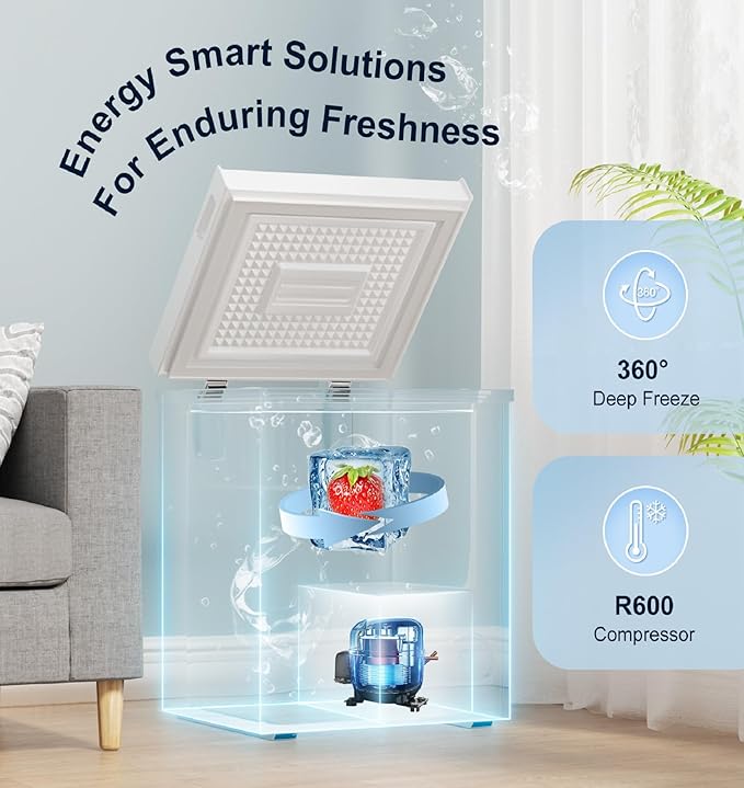 TABU 5.0 Cubic Feet Chest Freezer, Compact Freestanding Deep Freezer with 7 Level Adjustable Thermostat & Removable Basket,Top Opening, Low Noise(White, 5.0 Cu.Ft.)
