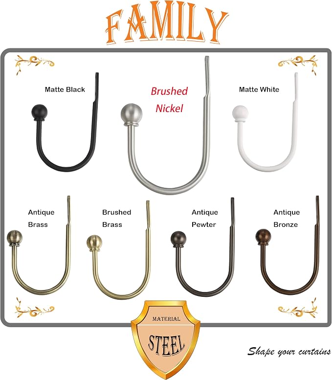 ARNORX Curtain Holdbacks Hooks Solid Steel Hooks Decorative French Ball End - Image 5