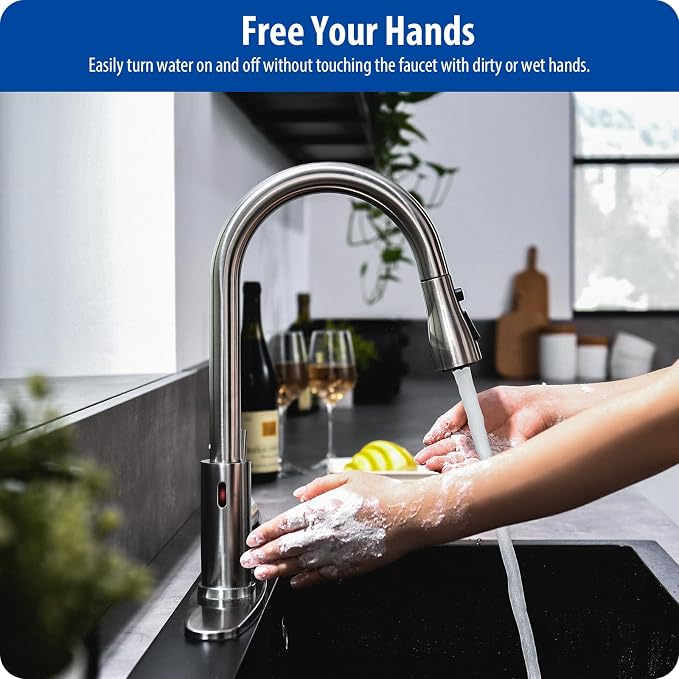 WEWE Touchless Kitchen Faucet, Brushed Nickel, Single Handle | Soap Dispenser - Image 3