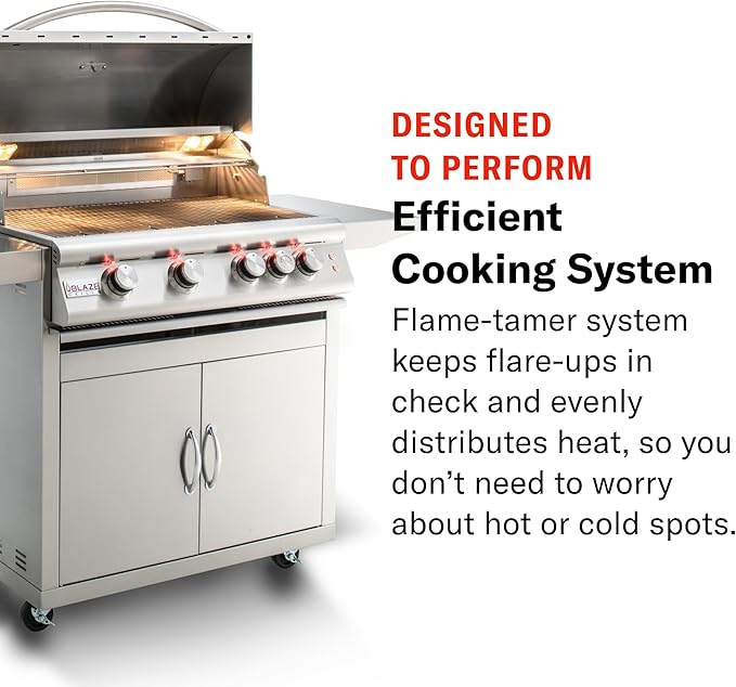 Blaze Premium LTE+ 40-Inch 5-Burner Built-In Propane Gas Grill | Stainless Steel Outdoor BBQ with Rear Infrared Burner, Rotisserie Kit, LED Control Knobs & Lift-Assist Hood | BLZ-5LTE3-LP