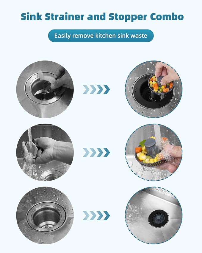 Universal 3 in 1 Kitchen Sink Drain Strainer Stopper Combo, Matte Black - Image 3