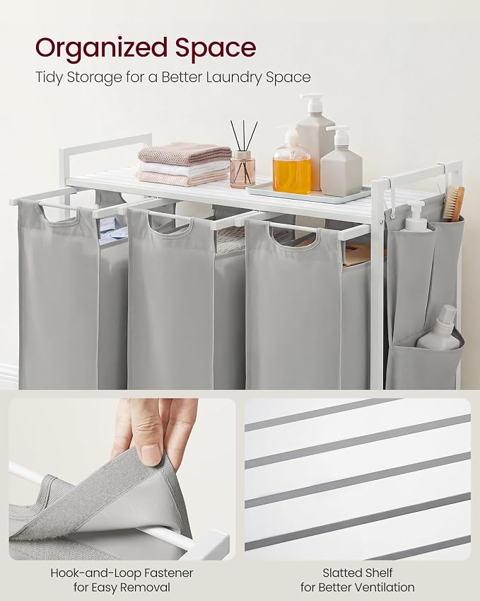 VASAGLE Laundry Hamper with Shelf, 3 Pull-Out Bags, 3 x 10.6 Gallons - Image 4