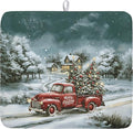 Merry Christmas Decorations Dish Drying Mat 16x18 Inch | Red Truck Xmas Tree by Kawani