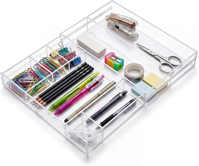 Briwooody Clear Acrylic Drawer Organizer Expandable, 11 Compartments, Small | by Briwooody
