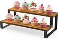 ELITEROO Wooden Display Riser Stand, Tiered Perfume and Cologne Organizer Stand, 2 Tier Rustic Display Shelf for Party,Makeup,Figures,Cupcake,Perfume,Dessert,Candles