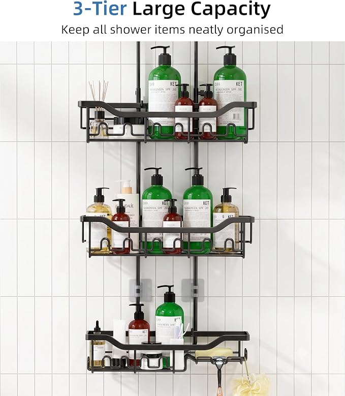Adjustable Shower Caddy Hanging, Extended Length Organizer Over Shower Head - Image 6