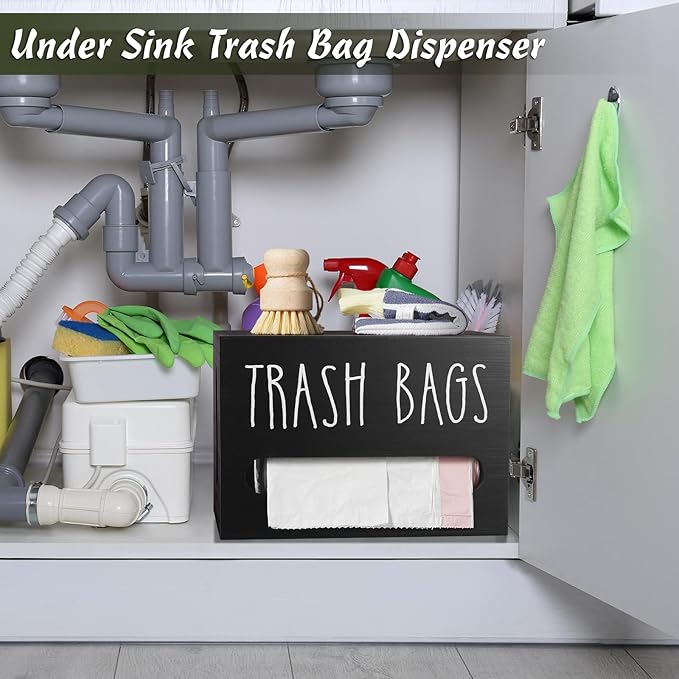 DRASTAR Trash Bag Dispenser, Large Wooden Trash Bag Holder Wall Mount, Under - Image 6