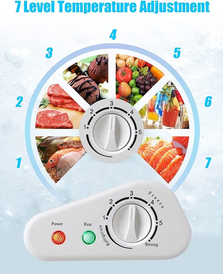 Chest Freezer 5.0 cu.ft Mini Adjustable 7 Thermostat Compact Deep Freezer Top Door Low Noise with Removable Basket White