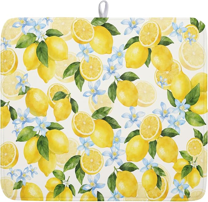 Kawani Lemon Dish Drying Mat 16x18 Inch Absorbent Reversible Summer Drying Mat by Kawani