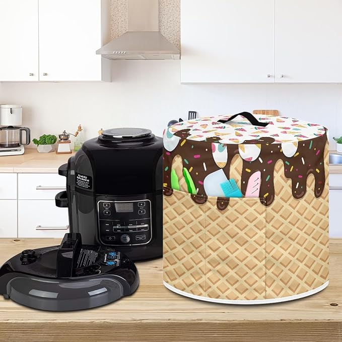 Xoenoiee Chocolate Ice Cream Pattern Pressure Cooker Cover for 6 qt Instant Pot, Kitchen Appliance Dust Cover with Pockets for Rice Cooker Air Fryer Slow Cooker